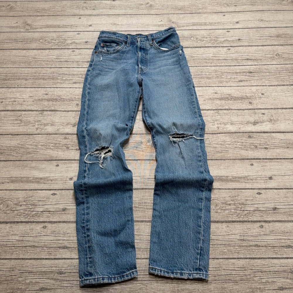 Levi's 501 Jeans Women's 25 Blue Denim Straight Leg Original Distressed Ripped
